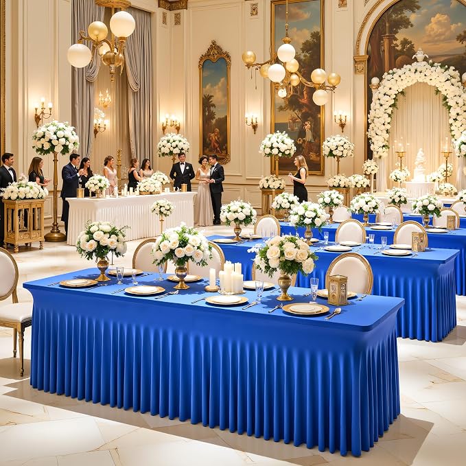 Suppromo 6ft Royal Blue Spandex Table Cloths for Rectangle Tables Wrinkle Free Rectangle Tablecloths, Stretch Fitted Table Cover with Skirt for Birthday Party Wedding Banquet Baby Shower Buffet Event