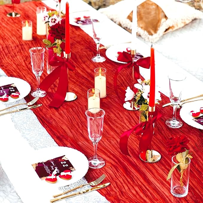 10 Pack Red Cheesecloth Table Runner 17x108 Inch Semi Sheer Boho Rustic Gauze Cheese Cloth Table Runners for Wedding Party Birthday Baby Shower Home Décor