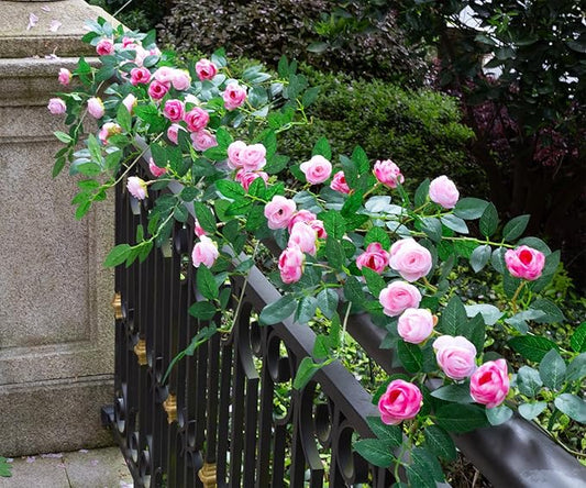 6FT Bendable Rose Vine Wildflower Garland Hanging Floral Garland for Wall Decor Trellis Fence Home Room Decoration(Pink, 1pc)