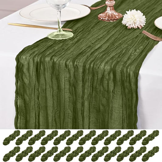 24 Pack Olive Green Table Runner 10Ft Cheesecloth Table Runner Rustic Gauze Table Runner Romantic Long Sheer Fabric Cheese Cloth Table Runner for Wedding Party Bridal Baby Shower