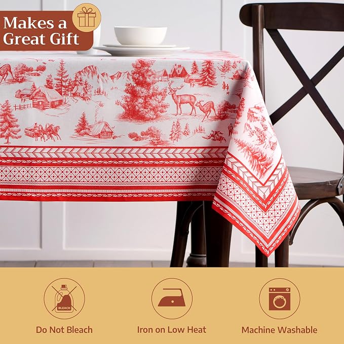 Maison d' Hermine Table Cloth Square Table 100% Cotton 60 x 60 Inches Fall Tablecloth Reusable Everyday Use for Thanksgiving Christmas Decorations Dining Farmhouse Party (Winter Jouy)
