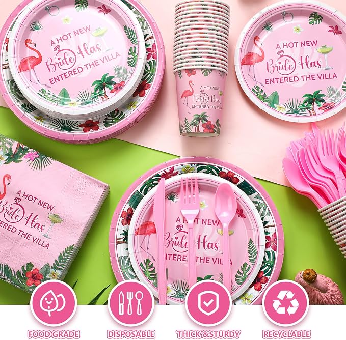Yungyan 252 Pcs New Bride Bachelorette Party Tableware Set Included Plates Napkins Cups Forks Knives Cutlery for Party Decorations Supplies 36 Guests