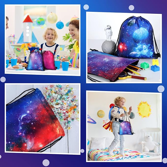 Lothee 30 Pack Drawstring Backpack Galaxy Party Favor Bags Space Starry Night Sky Backpack Space Theme Goodie Bag for Events Celebrations Universe Pattern Treat Candy Pouch for Guests