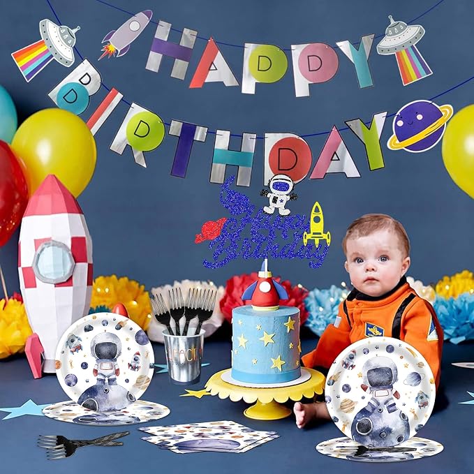 96 Pcs Space Plates and Napkins Party Supplies - Decorations and Themed Favors