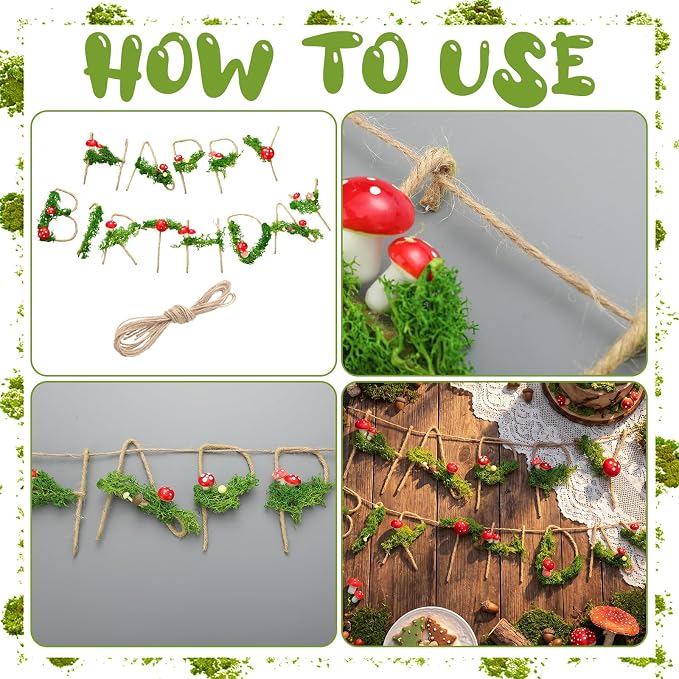 Norme Moss Birthday Party Decorations Banner Mushroom Birthday Decorations Metal 3D Plant Moss Theme Fairy First Birth Decor Sign Garland for 16 21st 30th 40th 50th 60th 70th
