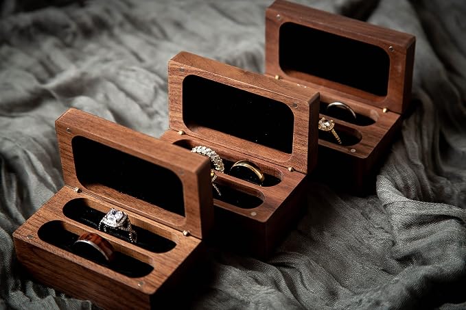 MUUJEE Quad Wooden Ring Box for Wedding Ceremony - Engraved Ring Holder Box for Engagement Proposal Anniversary and Valentines Day Gift for Him or Her (Blank Box)