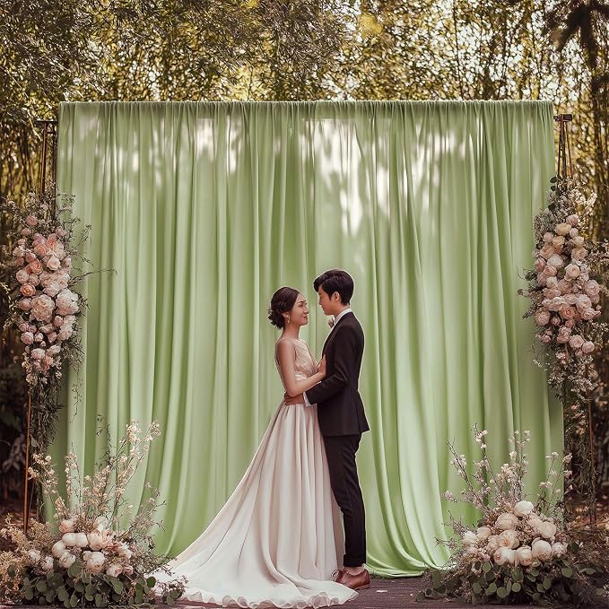 ESGOTBME 20x10ft Wrinkle Free Sage Green Backdrop Curtain for Parties Soft Fabric Drapes Wedding Curtain Backdrop for Birthday Party Decorations Background for Photography 5x10ft, 4 Panels