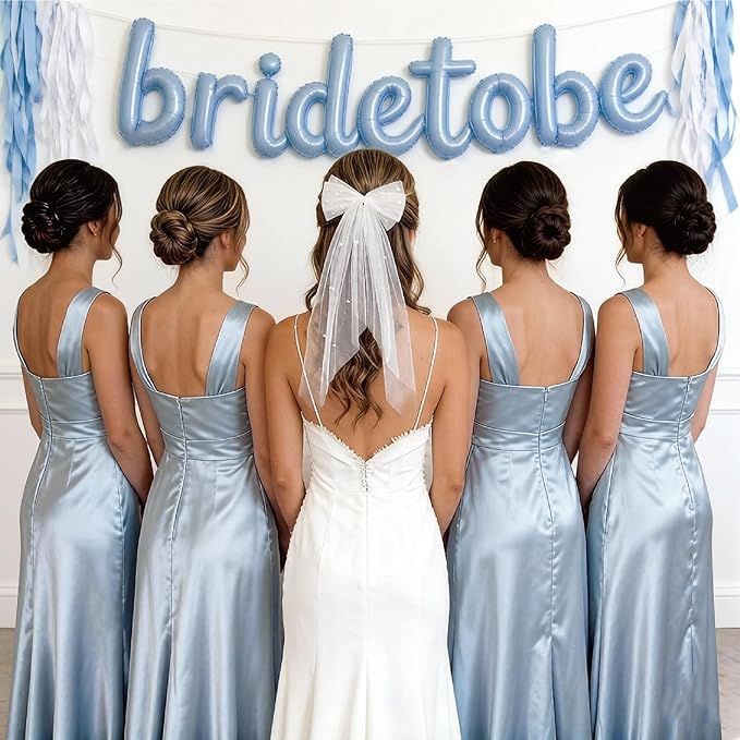 LADY&HOME Bride Hair Bow Veil Bachelorette Party Bridal Veil 2 Tier Bow Pearl Clip for Bridal Shower Wedding