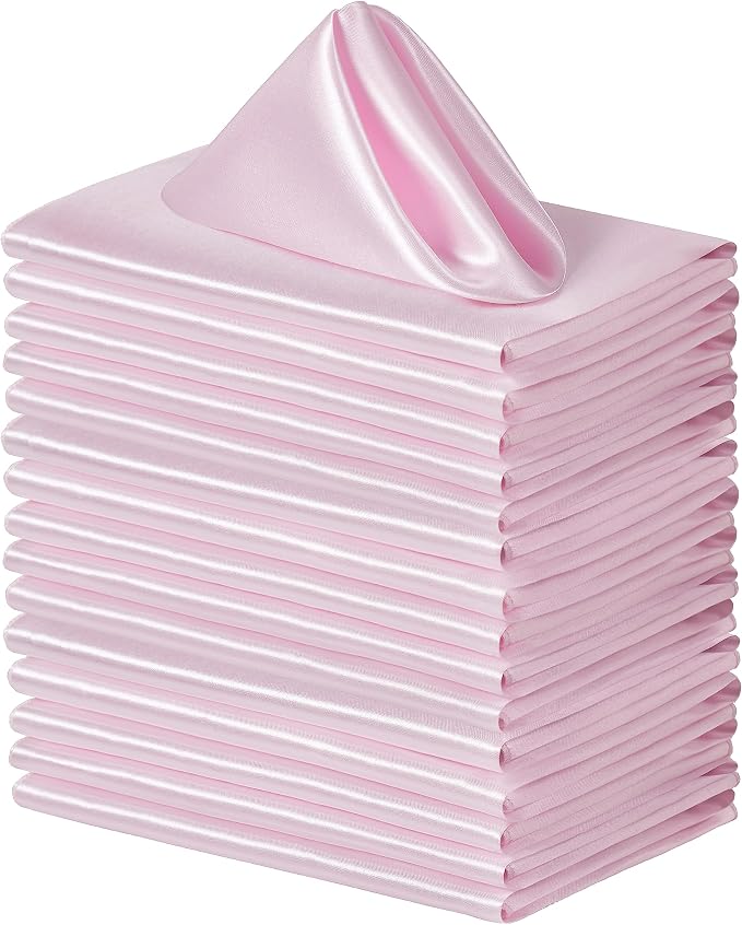 24 Pack Square Satin Dinner Napkins, 17x17 Inches Silky Soft Smooth Table Cloth Napkins for Restaurant Weddings Banquet Party Decoration, Pink