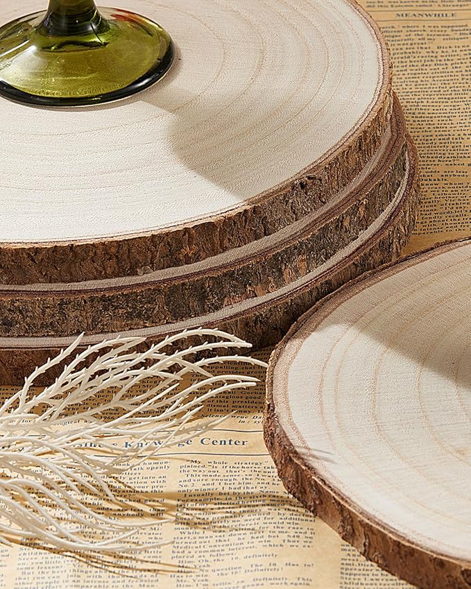 Set of (10) 10-11 Inches Large Wood Slices, Wood Centerpieces for Tables, Wood Slices for Centerpieces, Unfinished Wood Rounds for Wedding, Baby Shower, Party, Natural Paulownia Wooden Slabs