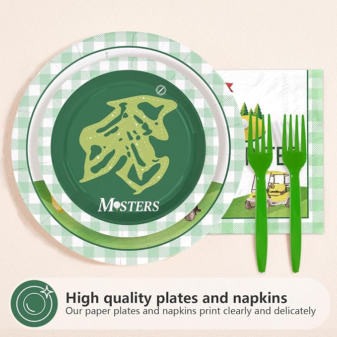 96 Pcs Golf Party Decorations Yellow Green Golf Plates and Napkins Disposable Let’s Par-Tee Tableware Set for Boys Girls Golf First/1st Birthday Baby Shower Party Supplies Serves 24