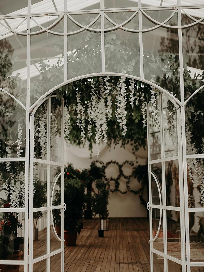 BSMYBO 60 Branches Wisteria Hanging Flowers White Artificial Wisteria Hanging Flowers Garlands Vine for Wedding Arch Party Ceremony Home Garden Backdrop Wall Decoration (4 Pack)