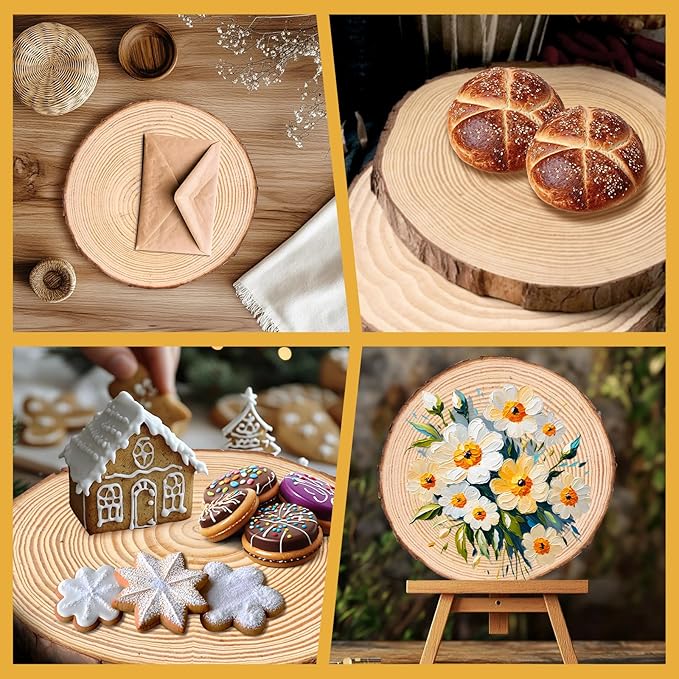 FSWCCK 2 Pack Nature Unfinished Round Wood Slices, 8-9 Inches Wooden Circle, Large Wood Slabs for Weddings Centerpieces Decor and DIY Painting Crafts (8"-9")