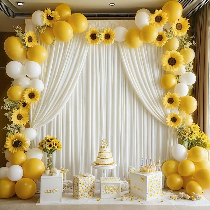 10ftx14FT Wrinkle Free Ivory Backdrop Curtain, 2 Panels 14FT Height Ivory Wedding Backdrop Drapes, Silky Polyester Back Drop Cloth for Birthday Photography Background Party Backdrop Draping