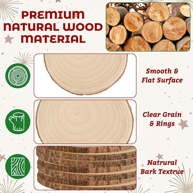 8 Pack 10-12 Inch Large Wood Slices for Centerpieces, Wood Rounds for Tables Decor, Wood Centerpieces for Tables, Rustic Wood Circles for DIY Crafts and Wedding Decor