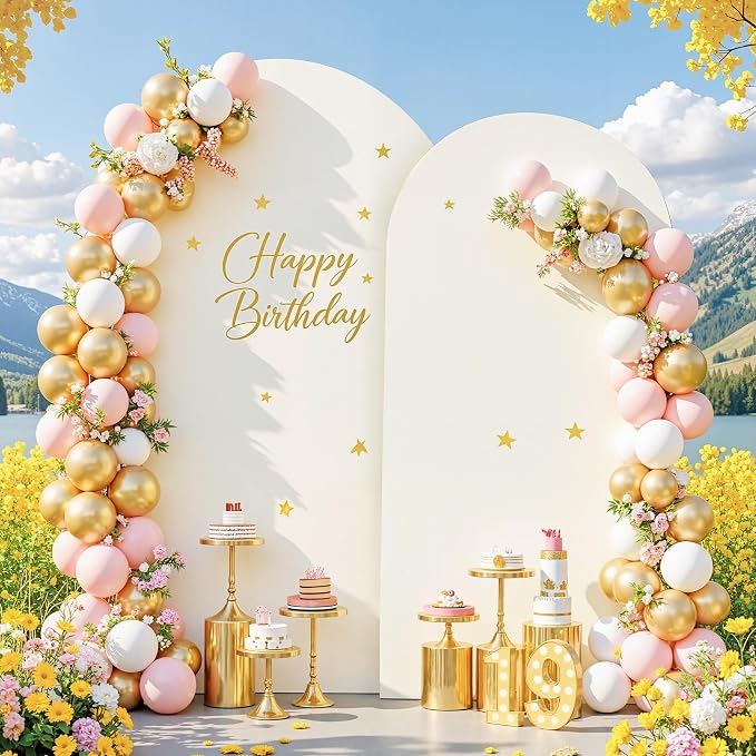 Ivory Arch Cover 7.2FT 6FT Wedding Arch Backdrop Covers Set of 2 Spandex Fitted Metal Arch Stand Covers for Birthday Baby Shower Party Decor Girls Bridal Banquet Photo Booth Balloon Arch Background