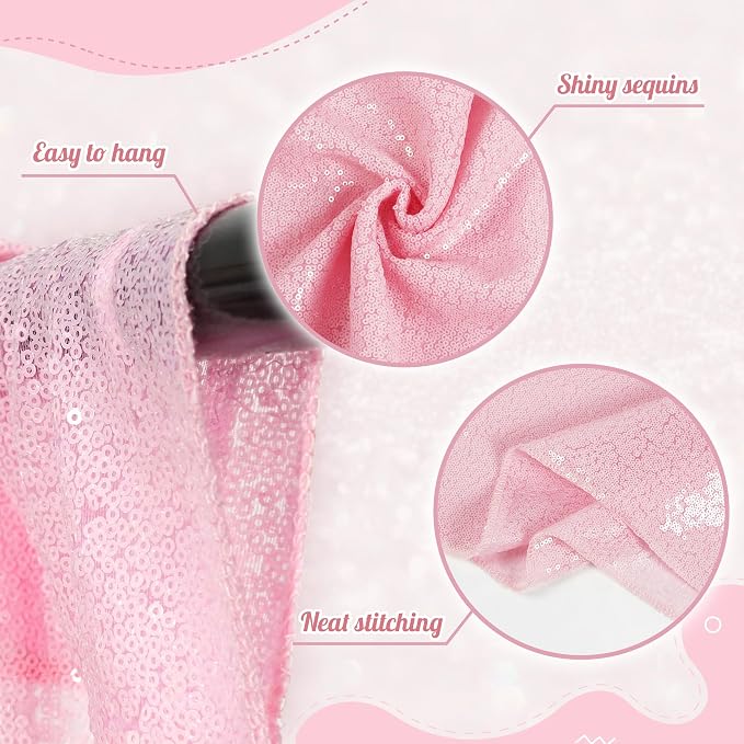 PartyDelight Pink Sequin Backdrop 10x10ft 4 Inch Rod Pocket | Dense 3mm sequins on mesh backing with 4 inch rod pocket for large wedding walls group photos stages and reception displays