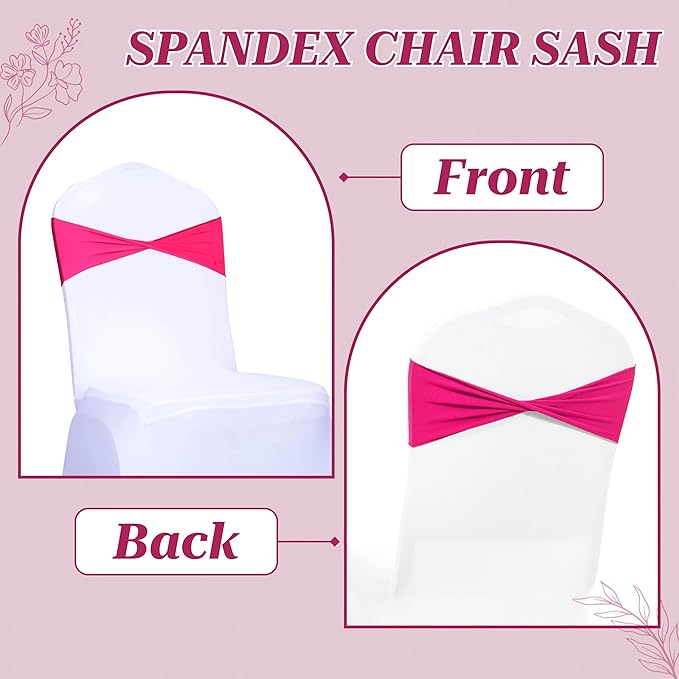 MDS Pack of 200 Spandex Chair Sashes Bows Elastic Stretch Dining Chair Bands Ties Without Slider Buckle Universal fits for Wedding Baby Shower Birthday Party Banquet Event Decoration - Magenta