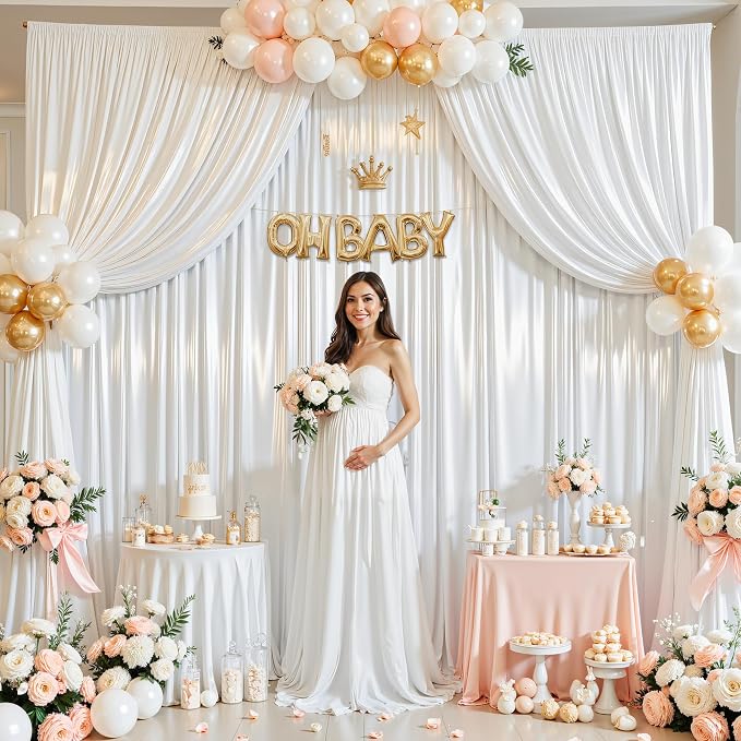 30x10ft White Glitter Backdrop Curtain for Parties, Wrinkle Free Satin Photo Backdrop Drapes 6 Panels 5x10FT Shimmer Back Drop Cloth for Wedding Birthday Baby Shower Photography Background Decor