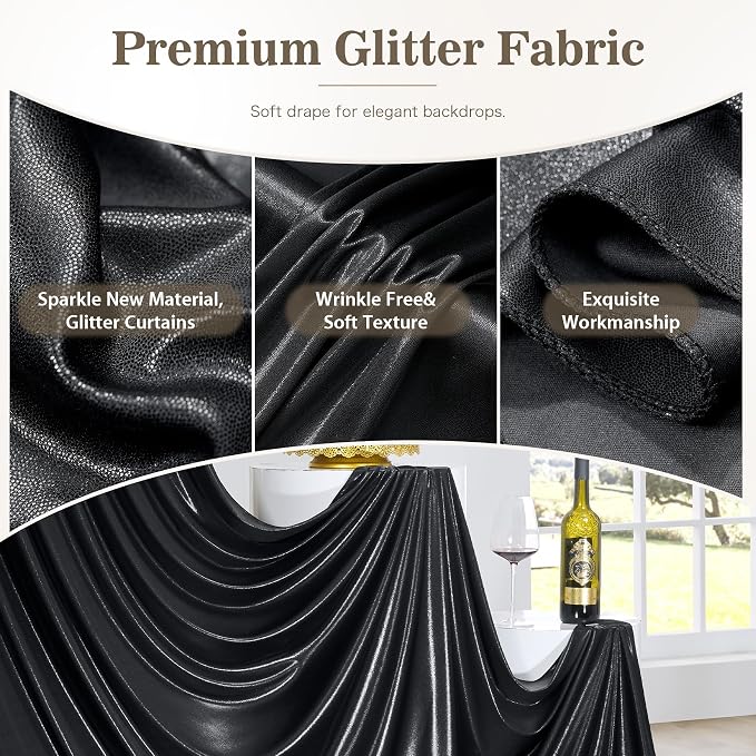 20ft x 10ft Gold Black Sequin Backdrop Curtain for Parties, Wrinkle Free Glitter Photo Backdrop Drapes 4 Panels 5x10ft Back Drop Cloth for Wedding Photography Background