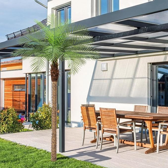 8ft Artificial Phoenix Palm Tree Tall Artificial Palm Trees with 18 Adjustable Leaves,Faux Phoenix Palm Plants for Outside Patio Pool Home Office Living Room Yard (1Pcs, 8ft)