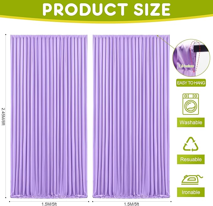Wokceer Lavender Purple Backdrop Curtain for Parties 10x8FT Photo Backdrop Drapes for Wedding Party Curtain Backdrop for Photoshoot Baby Shower Birthday Photography Background 2 Panels 5x8FT