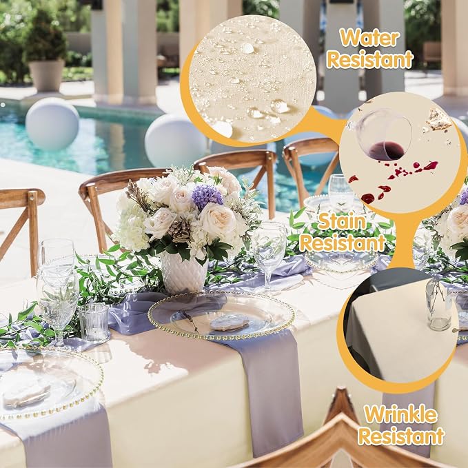 BRILLMAX 10 Pack Beige Tablecloths 60 x 102 Inch for 6ft Rectangle Tables - 150 GSM Polyester Fabric, 15" Standard Drop, Water, Stain & Wrinkle Resistant Cloth Cover for Wedding Dining Buffet