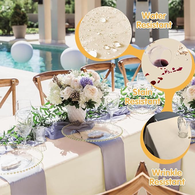 BRILLMAX 6 Pack Beige Tablecloths 60 x 126 Inch for 8ft Rectangle Tables - 150 GSM Polyester Fabric, 15" Standard Drop, Water, Stain & Wrinkle Resistant Cloth Cover for Wedding Banquet Dining Buffet
