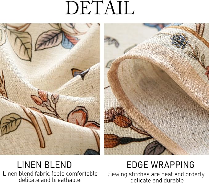 ISAENNE Designer French Linen Rectangular Tablecloth,118"x67"-Cornucopia | Vintage Elegant Extra Long Table Cloth for Rectangle Table,Floral and Bird Pattern for Dining Kitchen Thanksgiving,Decor