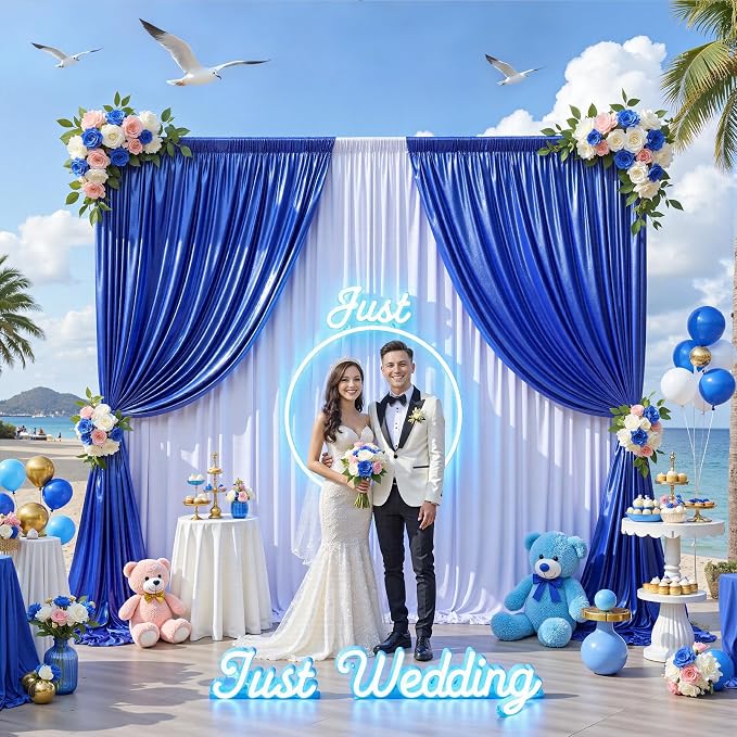 10x10FT Royal Blue Sequin Backdrop Curtain for Party - 2 Panels 5x10FT Wrinkle-Free Shimmer Drapes for Birthday, Wedding, Christmas, Decorations & Photography