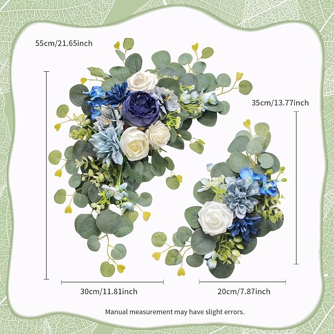 Odouzy Artificial Wedding Arch Flowers for Wedding Sign,Set of 2 for Wedding Welcome Ceremony Sign,Faux Floral Swags,Wedding, Banquet and Reception Backdrop Floral Decoration (Blue)