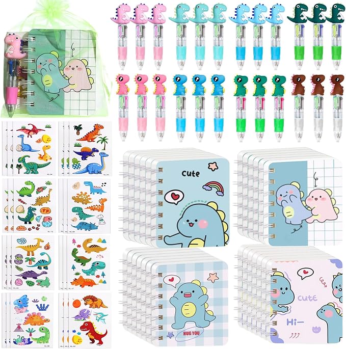 24 Set Back to School Gifts,Dinosaur Party Favors with 4-in-1 Dinosaur Pens, Mini Notebooks, First Day of School Gift for Welcome Back To School Student Gift Bulk Office School Exchange Gifts