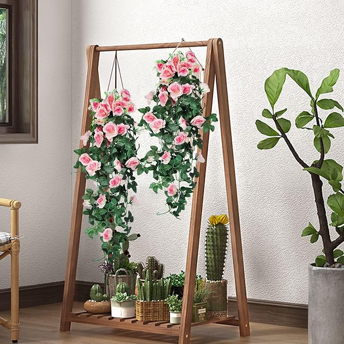 RECUTMS 4PCS Artificial Hanging Rose Flower Plants, 37Inch Light Pink Fake Silk Floral Ivy Garlands for Outdoors Home Room Garden Wedding Arch Bridal Shower Valentine's Mother's Day Indoor Party Decor