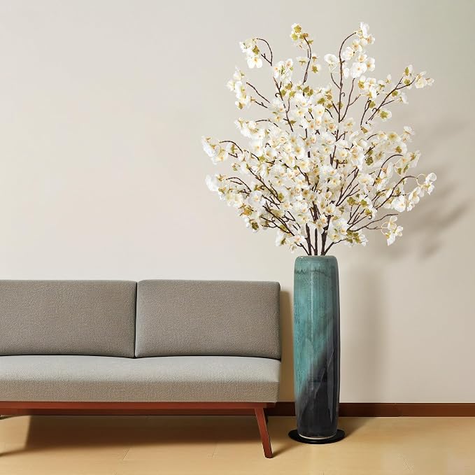 Ammyoo 4 Pcs Artificial Cherry Blossom Flower Branches, Bulk Silk Faux Flowers Real Touch Bouquet for Home Wedding Party Centerpieces Spring Summer Decor, Vase Not Included (White)
