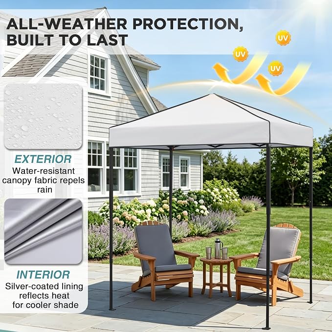 EAGLE PEAK 6x4 Instant Pop Up Canopy Tent, Straight Leg Sun Shelter, Portable Canopy with Carry Bag for Camping, Beach & Sports, White