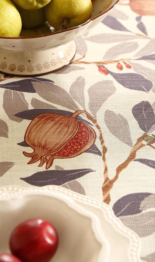 patdrea Vintage French Linen Tablecloth,Round,Diameter 67" | Elegant Beautiful Table Cloth for Round Table,Natural Floral Block Print,for Dining Room Tea Party Thanksgiving