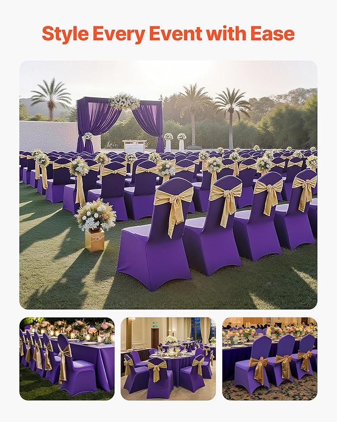 VEVOR Chair Covers, Polyester Spandex Chair Cover, Stretch Slipcovers for Wedding Party Dining Banquet Flat-Front Chair Covers (Purple-a, 50PCS)