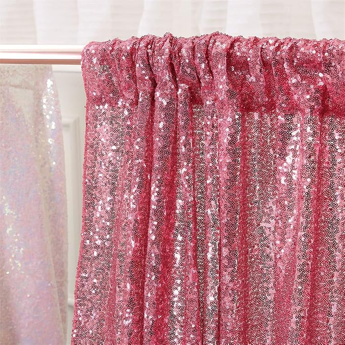 Eternal Beauty Fuchsia Pink Sequin Backdrop, 10x10 Ft Glitter Background Curtains for Mother's Day Shimmer Photography Party Wedding Birthday Back Drop Decor