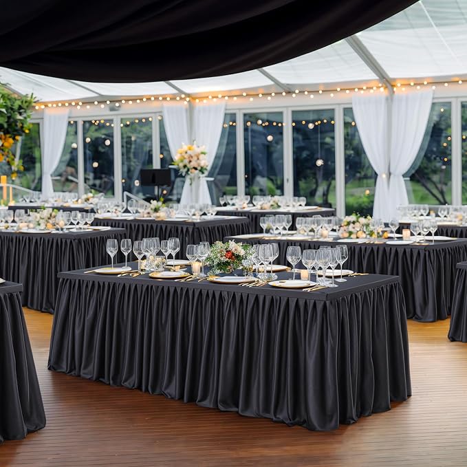 Wish Care 6 Pack Black Rectangle Table Clothes for 8 Foot Tables, Polyester Fitted Tablecloths 8ft Stretch Table Cover for Wedding, Birthday, Parties, Trade Show, Craft Show