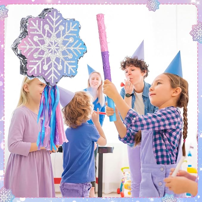 VioraWhite Snowflake Piñata Snowflake Birthday Decorations Wonderland Birthday Party Supplies Piñata with Blindfold Stick for Princess Party Supplies Decorations