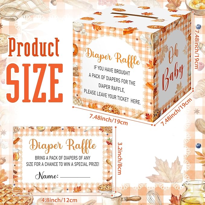 Teling 51 Pieces Diaper Raffle Tickets Box with Card Baby Shower Decorations Gender Reveal Holder Box for Girl Boy Diaper Raffle Party (Little Cutie Pie)
