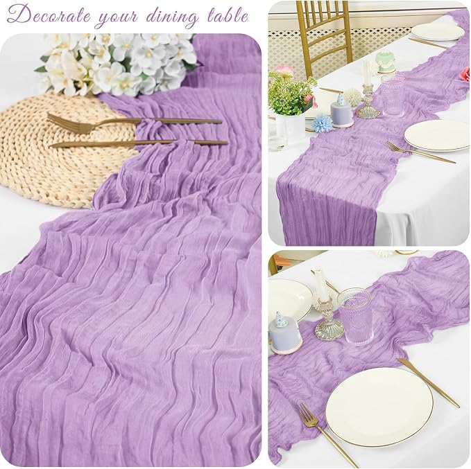 20 Pack Cheesecloth Table Runner 17 x 108 inch Long Boho Gauze Table Runners Semi Sheer Table Runner for Wedding Decor, Baby Shower, Birthday Party, Banquet (Lavender)