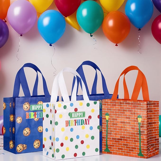 Sweetude 40 Pcs Cartoon Street Gift Party Favor Bags with Handle, Non Woven Goodie Bags Birthday Favor for Birthday Baby Shower Packaging Supplies