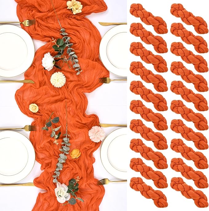 20 Pack Orange Table Runner 10FT Long Cheesecloth Table Runner Cheese Cloth Gauze for Wedding Party Birthday Decoration-Orange