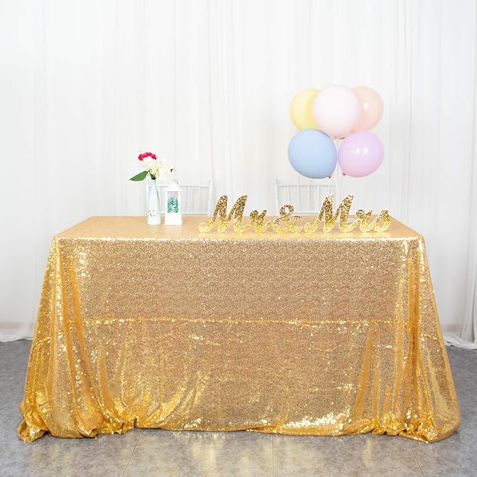 ShiDianYi Rectangular Tablecloth - Gold 90x132-Inch Sequin Overlay - Wedding, Birthday & Promotion Reception Decoration