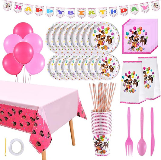 It's a Party Afro Puff Unicorn Birthday Party Box for 15 guests (150 pieces) - White Plates