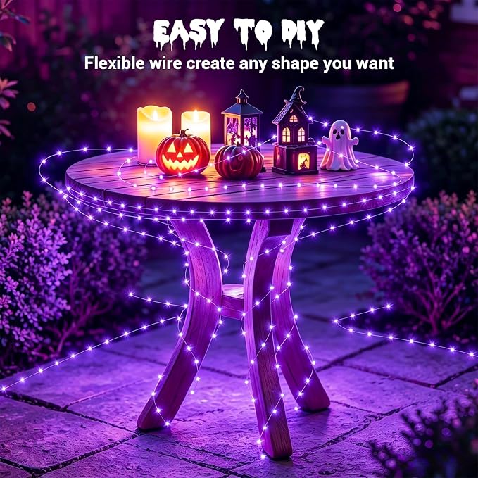 YEGUO Fairy Lights Battery Operated, 4 Packs Each 16ft 50 LED String Lights, 2 Modes Silver Wire Christmas Twinkle Light Indoor for Halloween Bedroom Wedding Party Holiday Gift(Purple)