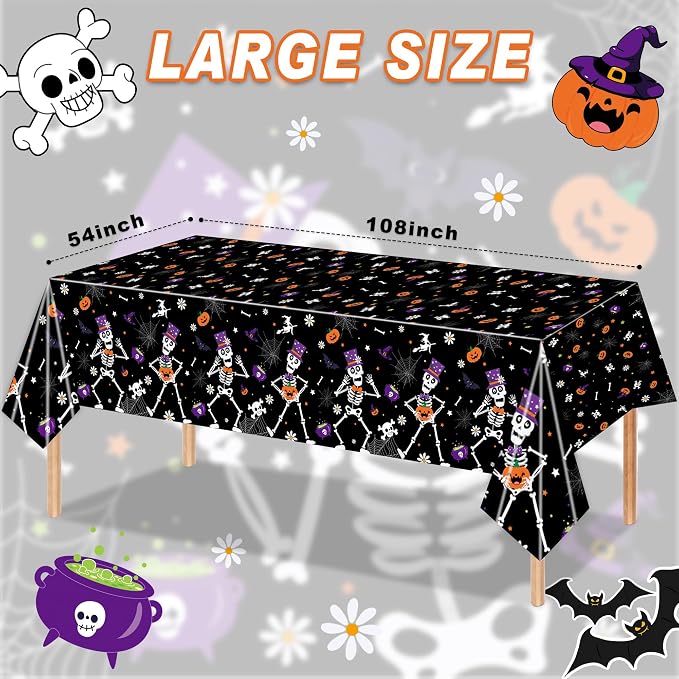 132 Pcs Halloween Party Supplies Includes Plates, Napkins, Cups, Banner, Hanging Swirls, Tablecloth for Halloween Horror Ghosts Skeleton Decorations, Serves 20