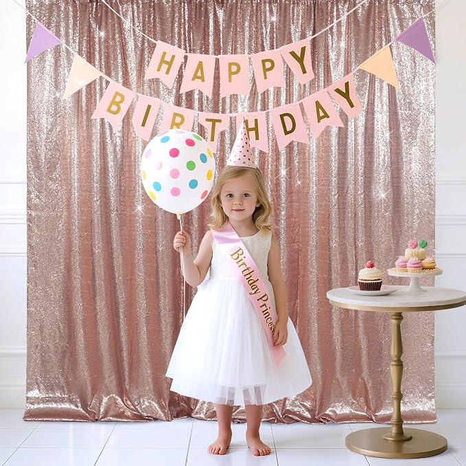 SquarePie 6x8ft Rose Gold Sequin Backdrop for Photography, Satin-Backed Real Sequin Curtain, Enhanced Coverage Shimmering Background with 4" Rod Pocket for Wedding, Birthday, Party Decor, 1 Panel