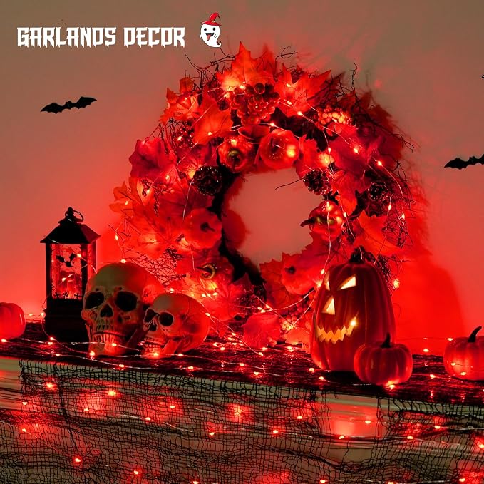 JMEXSUSS 2 Pack Red Fairy Lights Battery Operated, Total 400 LED 132ft Red Halloween Lights with Remote, 8 Modes Twinkle String Lights for Halloween Bedroom Wreath Tree Xmas Indoor Outdoor Decor